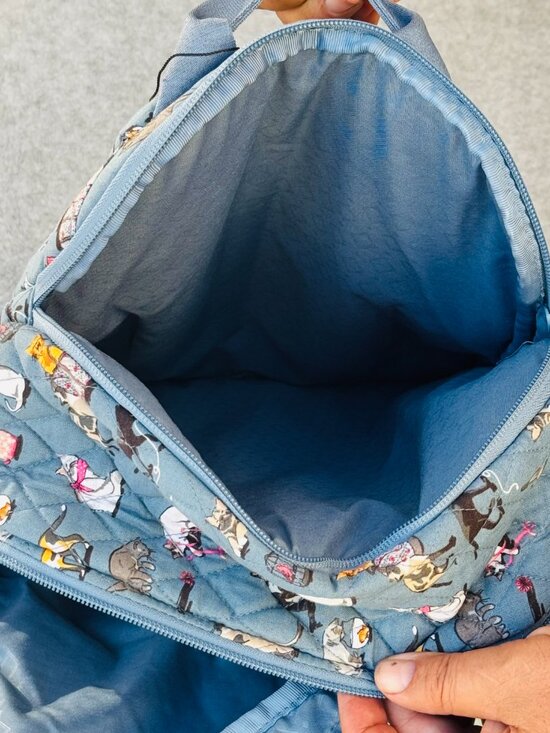 Vera Bradley Essential Large Backpack Blue Cat\'s Meow Zipper NWT Rear Strap main image 6